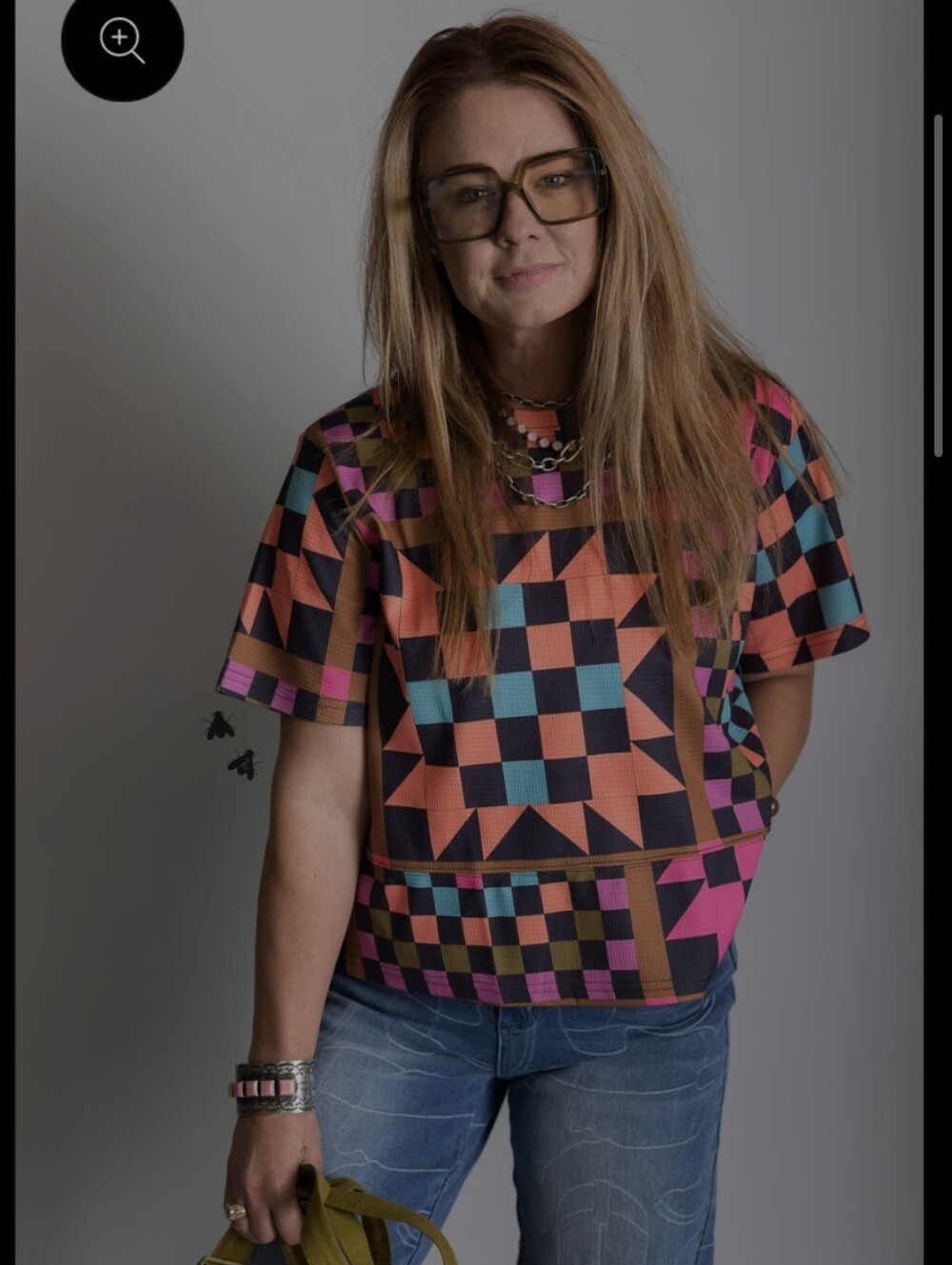 2 Fly Co. NWT SEW IT GOES *RANCH HOUSE QUILT Print Boxy Short Sleeve Top - Picture 3 of 8